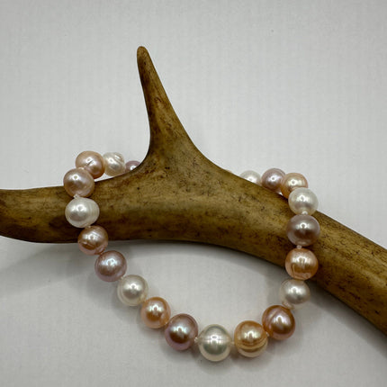 Vintage Pink and White Pearl Hand Knotted Bracelet 925 Sterling Silver