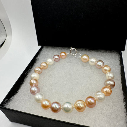 Vintage Pink and White Pearl Hand Knotted Bracelet 925 Sterling Silver