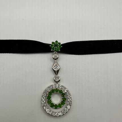 Vintage Green Chrome Diopside Choker 925 Sterling Silver Necklace