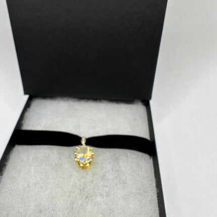 Vintage Golden Velvet Choker Necklace 925 Sterling Silver White Mystic Topaz