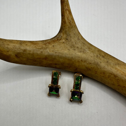 Vintage Silver Earrings | 925 Sterling Silver Blue Mystic Topaz Chrome Diopside