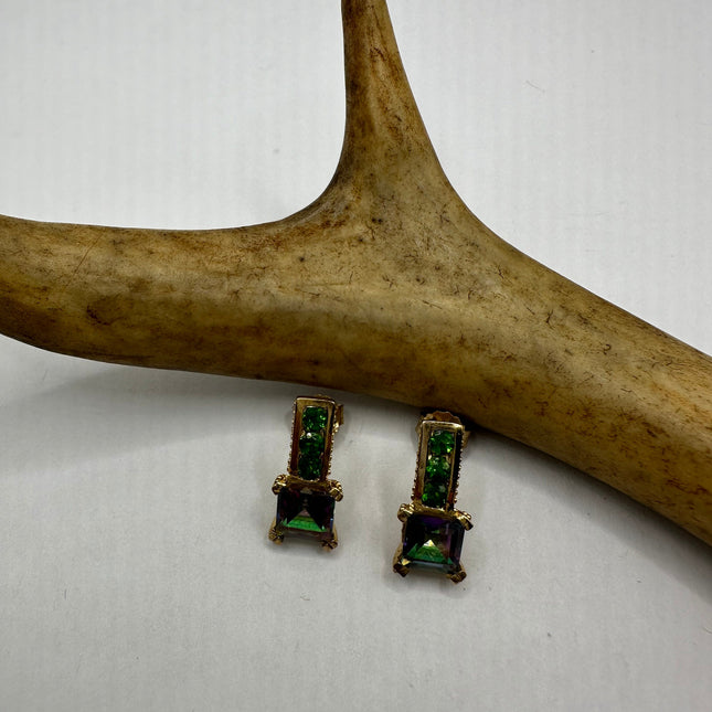 Vintage Silver Earrings | 925 Sterling Silver Blue Mystic Topaz Chrome Diopside