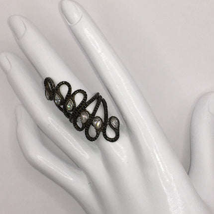 Vintage Crystal Statement Boho Cocktail Ring 925 Sterling Silver