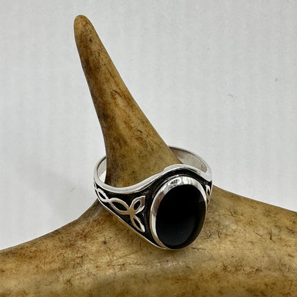 Vintage Black Onyx Celtic Knot Ring Band 925 Sterling Silver