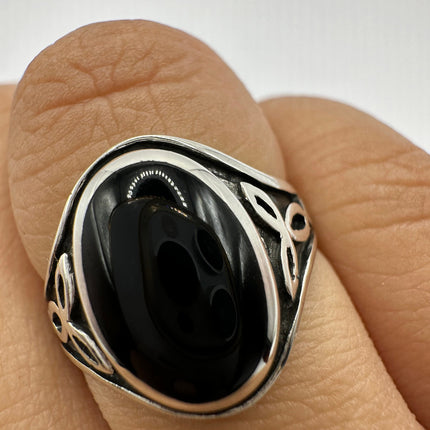 Vintage Black Onyx Celtic Knot Ring Band 925 Sterling Silver