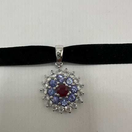 Vintage Blue Tanzanite Velvet Choker Necklace 925 Sterling Silver