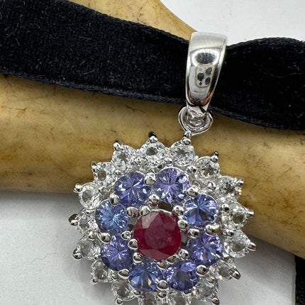 Vintage Blue Tanzanite Velvet Choker Necklace 925 Sterling Silver