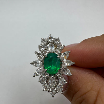 Vintage Green Fluorite Cocktail Ring Band 925 Sterling Silver