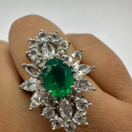 Vintage Green Fluorite Cocktail Ring Band 925 Sterling Silver