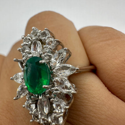 Vintage Green Fluorite Cocktail Ring Band 925 Sterling Silver