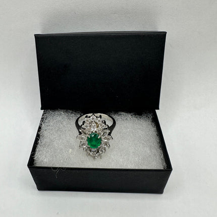 Vintage Green Fluorite Cocktail Ring Band 925 Sterling Silver