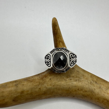 Vintage Hematite Crystal Men's Ring Band 925 Sterling Silver