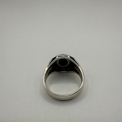Vintage Hematite Crystal Men's Ring Band 925 Sterling Silver