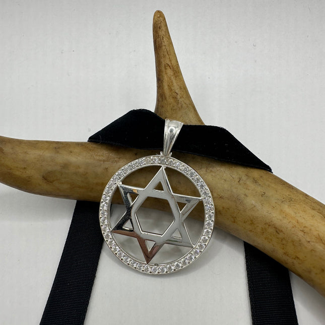 Vintage Silver Star of David Pendant Choker Necklace | 925 Sterling Silver Jewish Star Velvet Ribbon Statement Charm Choker Necklace