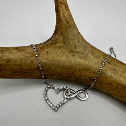 Vintage Love Heart Eternity 925 Sterling Silver chain Necklace