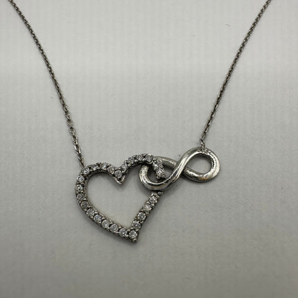 Vintage Love Heart Eternity 925 Sterling Silver chain Necklace