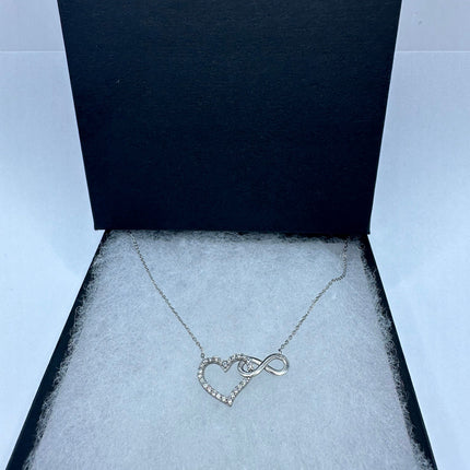 Vintage Love Heart Eternity 925 Sterling Silver chain Necklace
