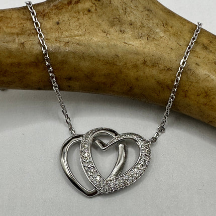 Vintage Love Heart Eternity 925 Sterling Silver chain Necklace