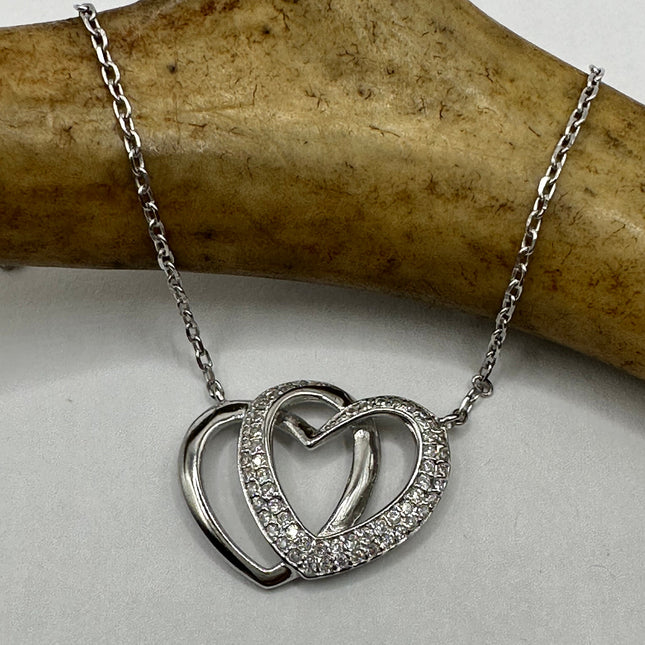 Vintage Love Heart Eternity 925 Sterling Silver chain Necklace