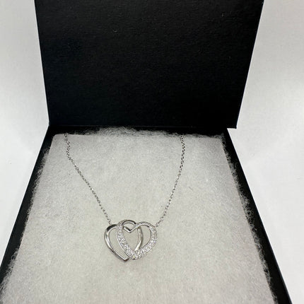 Vintage Love Heart Eternity 925 Sterling Silver chain Necklace