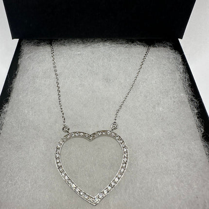 Vintage Love Heart Eternity 925 Sterling Silver chain Necklace