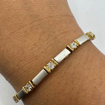 Vintage Gold Tennis Bracelet | Silver Bar Diamond Look CZ Crystal Gemstone 925 Sterling Silver Tennis Bracelet | Free US Shipping