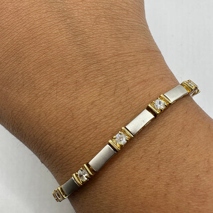 Vintage Gold Tennis Bracelet | Silver Bar Diamond Look CZ Crystal Gemstone 925 Sterling Silver Tennis Bracelet | Free US Shipping