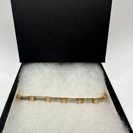 Vintage Gold Tennis Bracelet | Silver Bar Diamond Look CZ Crystal Gemstone 925 Sterling Silver Tennis Bracelet | Free US Shipping
