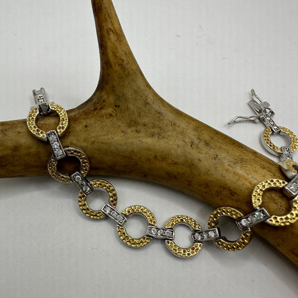 Vintage Gold Tennis Bracelet | Diamond Look Cubic Zirconia Golden 925 Sterling Silver