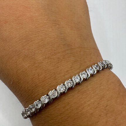 Vintage Silver Tennis Bracelet | Diamond Look Cubic Zirconia 925 Sterling Silver