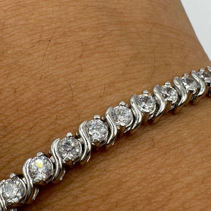 Vintage Silver Tennis Bracelet | Diamond Look Cubic Zirconia 925 Sterling Silver