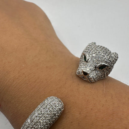Cat Bangle Bracelet: Vintage Sterling Silver (Adjustable Size)