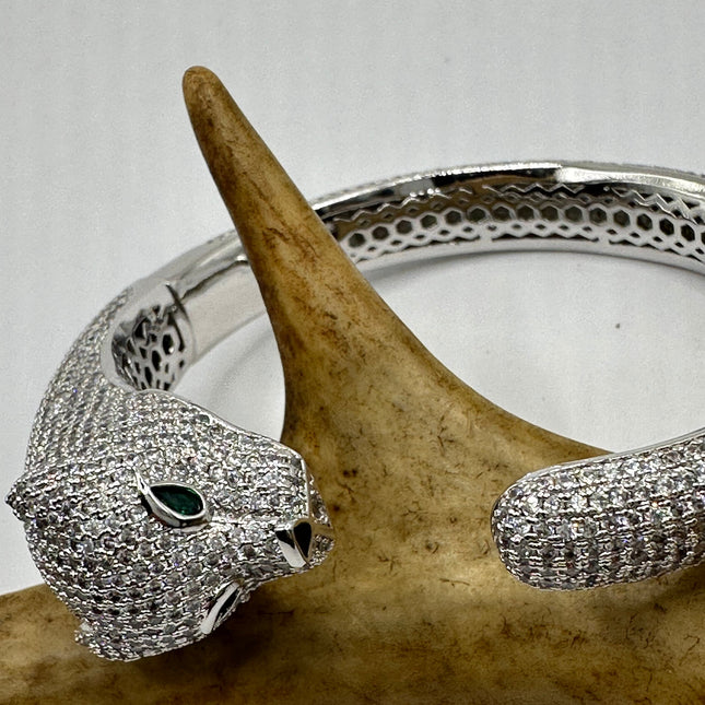 Cat Bangle Bracelet: Vintage Sterling Silver (Adjustable Size)