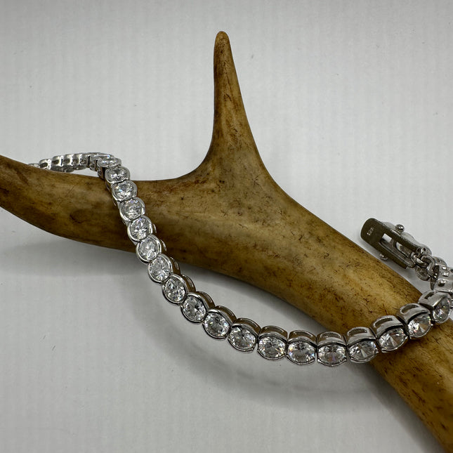 Vintage Silver Tennis Bracelet | Cubic Zirconia Crystal Birthstone 925 Sterling Silver Bracelet