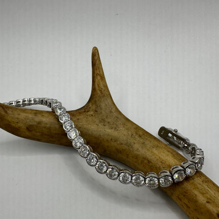 Vintage Silver Tennis Bracelet | Cubic Zirconia Crystal Birthstone 925 Sterling Silver Bracelet