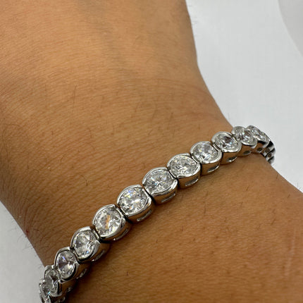 Vintage Silver Tennis Bracelet | Cubic Zirconia Crystal Birthstone 925 Sterling Silver Bracelet