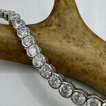 Vintage Silver Tennis Bracelet | Cubic Zirconia Crystal Birthstone 925 Sterling Silver Bracelet