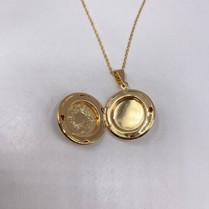 Vintage Gold Locket | Tiny Round Etched Engraved 9K Gold Filled Photo Memory Locket on Delicate Gold Chain | Small Photo Memory Necklace