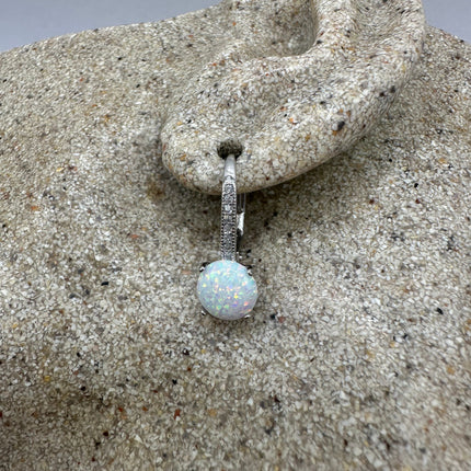 Vintage Silver Earrings | Tiny White Fire Opal Drop Dangle Earrings | 925 Sterling Silver