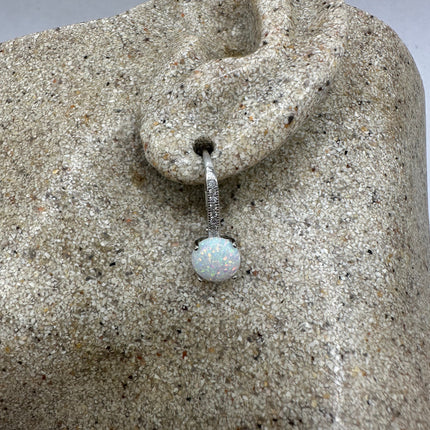 Vintage Silver Earrings | Tiny White Fire Opal Drop Dangle Earrings | 925 Sterling Silver