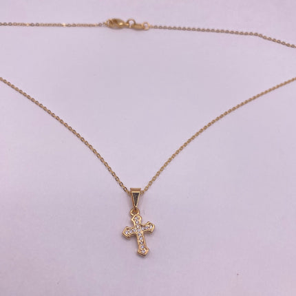 Vintage 9k Gold Filled Tiny Cross on a Gold Filled Chain Necklace - Diamond look, sparkle, minimalist, antique design