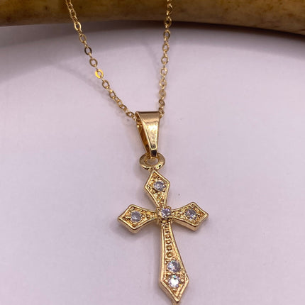 Vintage 9k Gold Filled Tiny Cross on a Gold Filled Chain Necklace