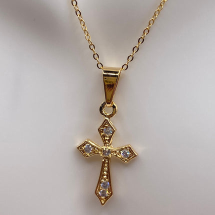Vintage 9k Gold Filled Tiny Cross on a Gold Filled Chain Necklace