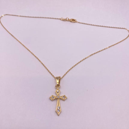 Vintage 9k Gold Filled Tiny Cross on a Gold Filled Chain Necklace