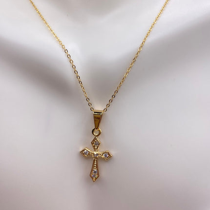 Vintage 9k Gold Filled Tiny Cross on a Gold Filled Chain Necklace