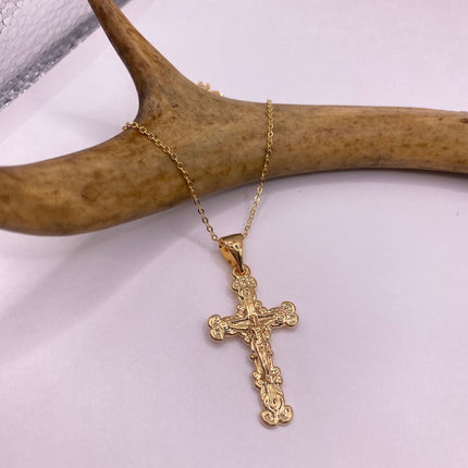 Vintage 9k Gold Filled Tiny Cross on a Gold Filled Chain Necklace