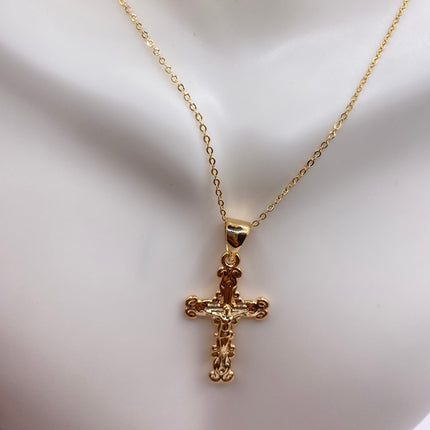 Vintage 9k Gold Filled Tiny Cross on a Gold Filled Chain Necklace