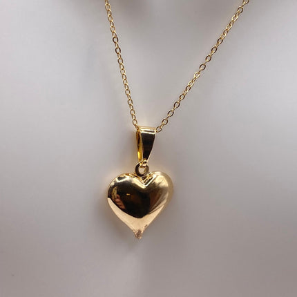 Vintage Gold Pendant Necklace | 9K GF Tiny Puffed Heart Love Lucky Memory Charm Delicate Gold Chain | Everyday Stacking Wedding Prom Jewelry