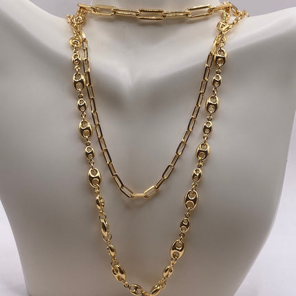 Vintage Gold Chain Link Necklace | 9K Gold Filled Layered Stacked Mariner Anchor Link Chain Necklaces | Multiple Long Lengths and Link Types