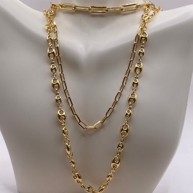 Vintage Gold Chain Link Necklace | 9K Gold Filled Layered Stacked Mariner Anchor Link Chain Necklaces | Multiple Long Lengths and Link Types